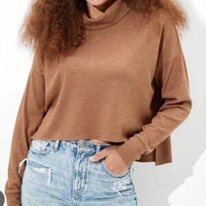 American eagle waffle knit cozy cropped minimalist mock neck